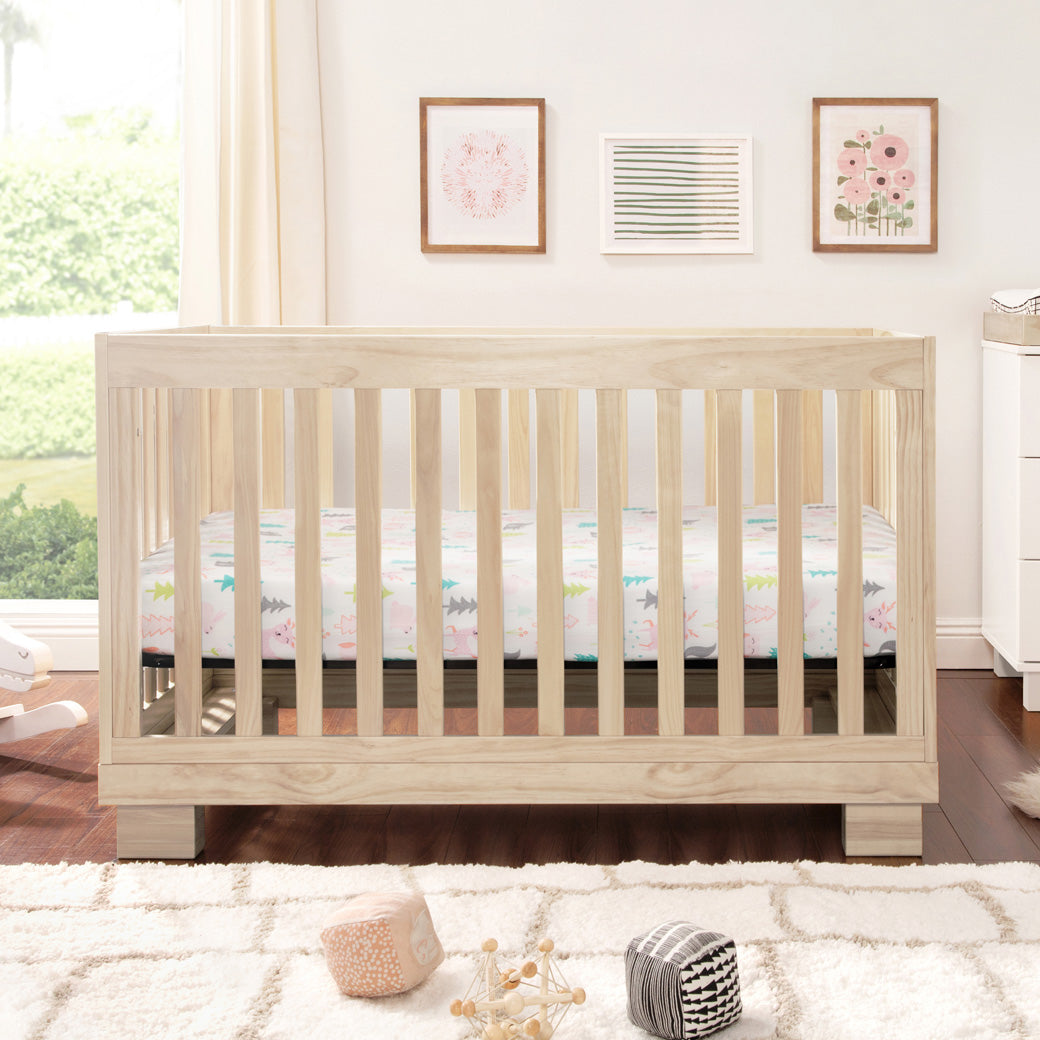 Babyletto Modo 3-in-1 Convertible Crib with Toddler Bed Conversion Kit in a kids room in -- Color_Washed Natural