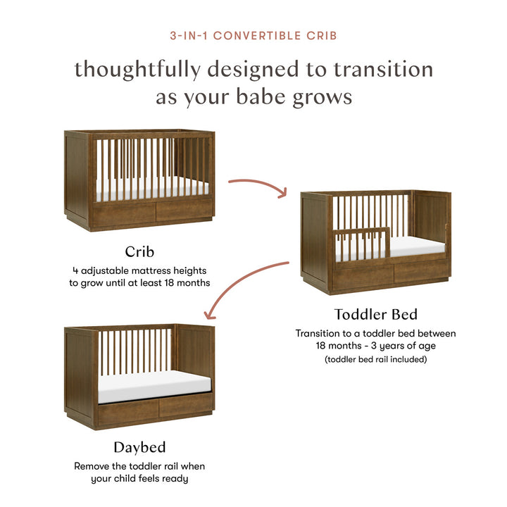 Bento 3-in-1 Convertible Storage Crib with Toddler Bed Conversion Kit
