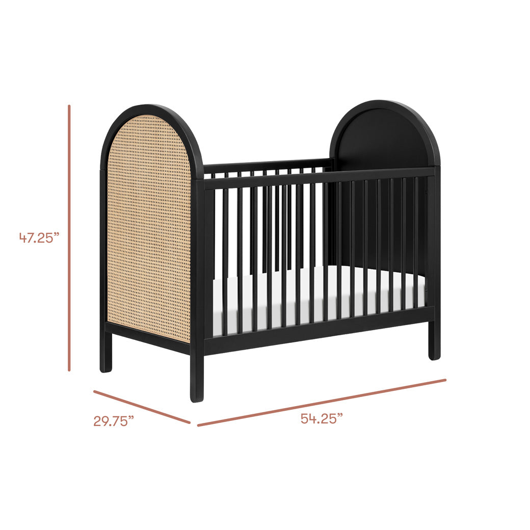 Dimensions of the Babyletto Bondi Cane 3-in-1 Convertible Crib in -- Color_Black with Natural Cane