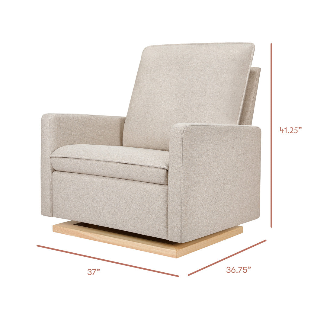Dimensions of Babyletto Cali Pillowback Chair-and-a-Half Glider in -- Color_Performance Beach Eco-Weave with Light Wood Base