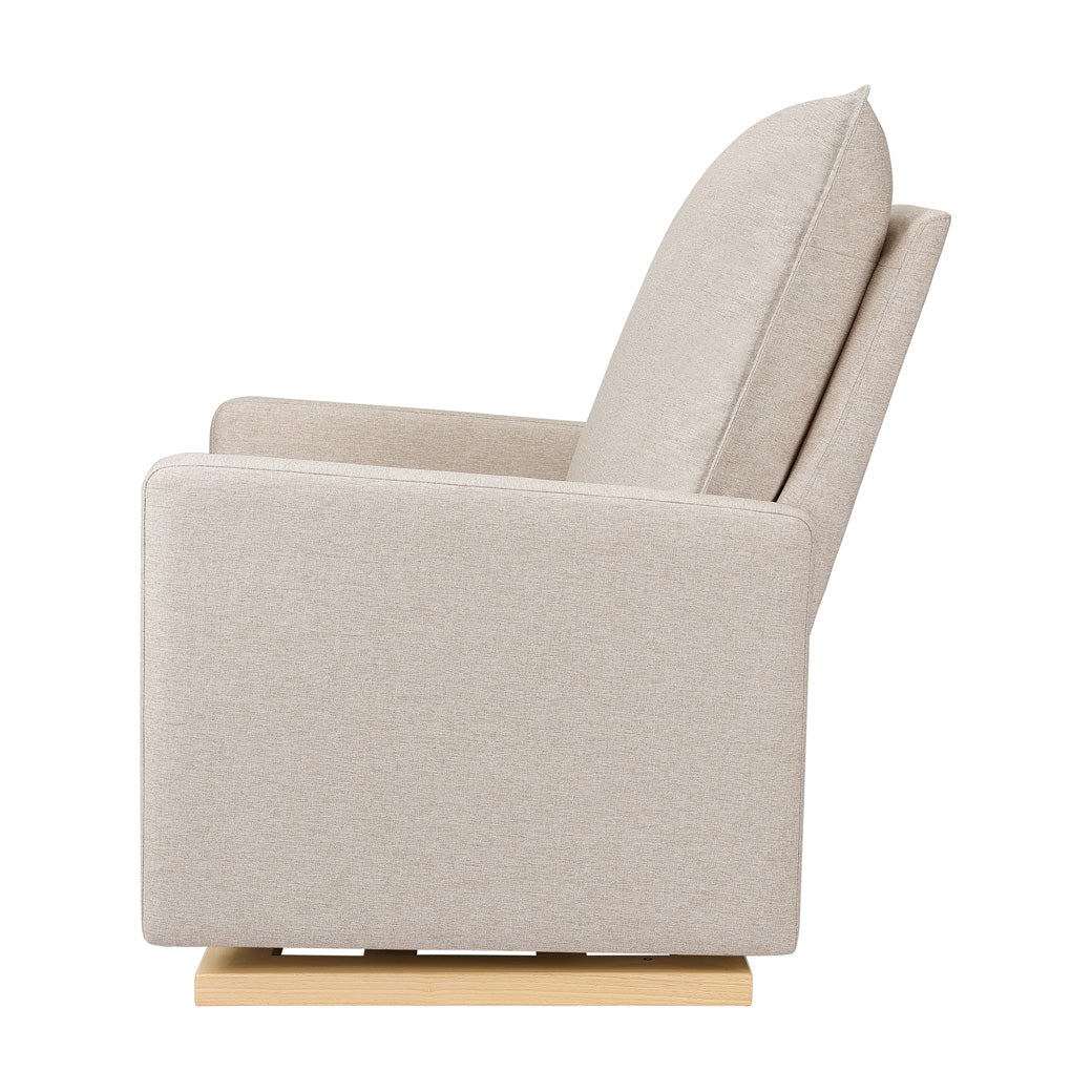 Side view of Babyletto Cali Pillowback Chair-and-a-Half Glider in -- Color_Performance Beach Eco-Weave with Light Wood Base