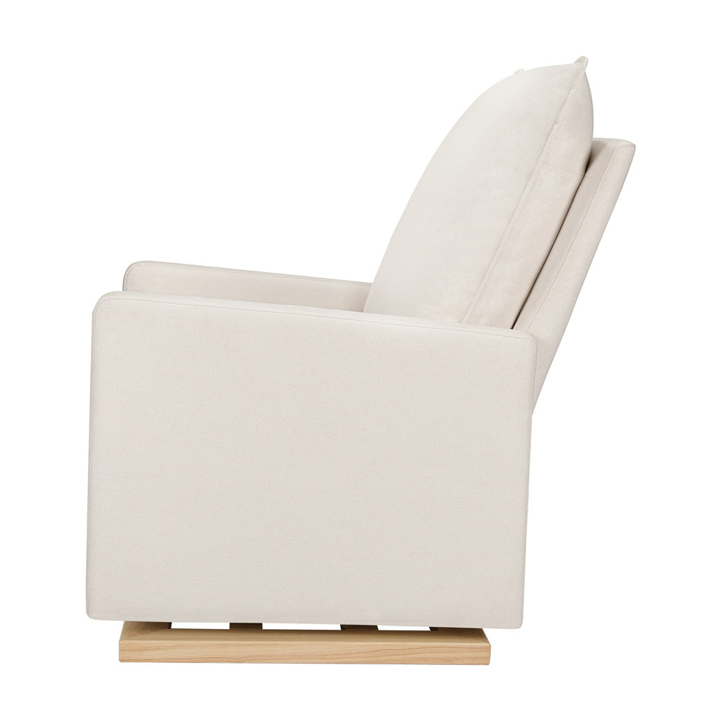 Side view of Babyletto Cali Pillowback Chair-and-a-Half Glider in -- Color_Performance Cream Eco-Weave with Light Wood Base