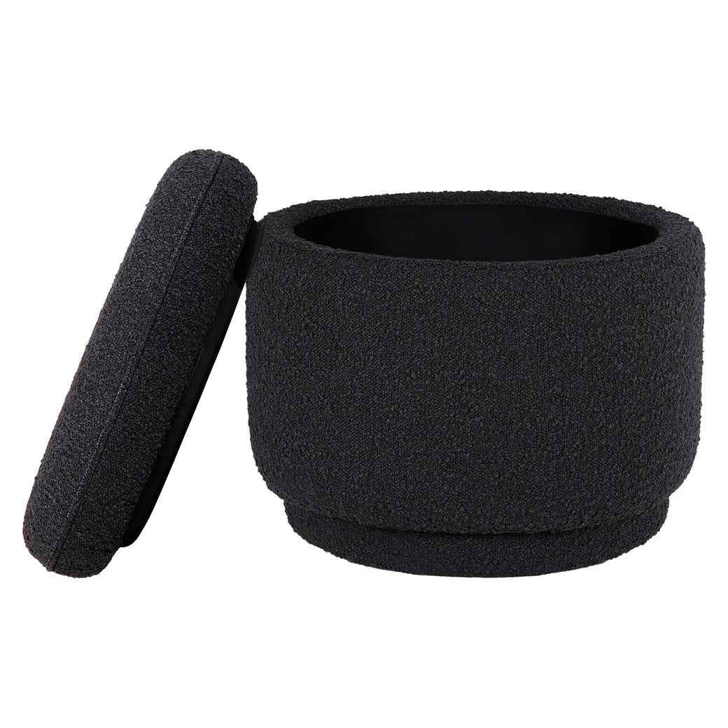 Open The Babyletto Enoki Storage Ottoman in --Color_Black Boucle