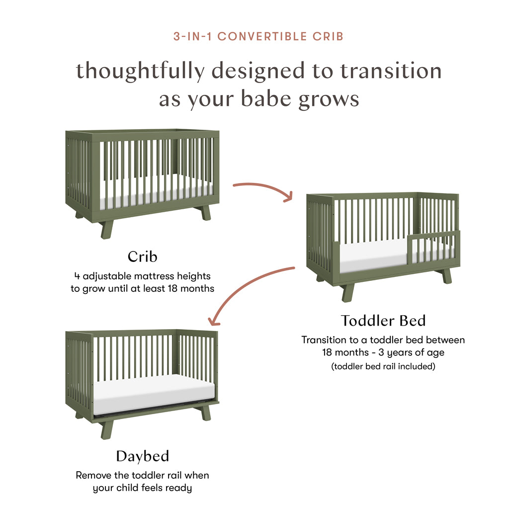 Hudson 3-in-1 Convertible Crib + Toddler Rail