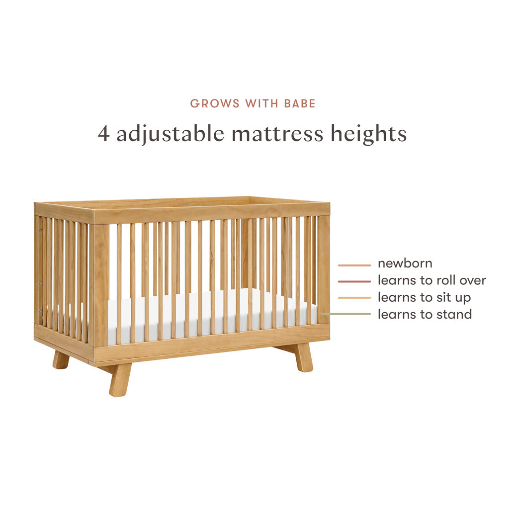 Mattress heights of Babyletto Hudson 3-in-1 Convertible Crib And Toddler Rail in -- Color_Honey