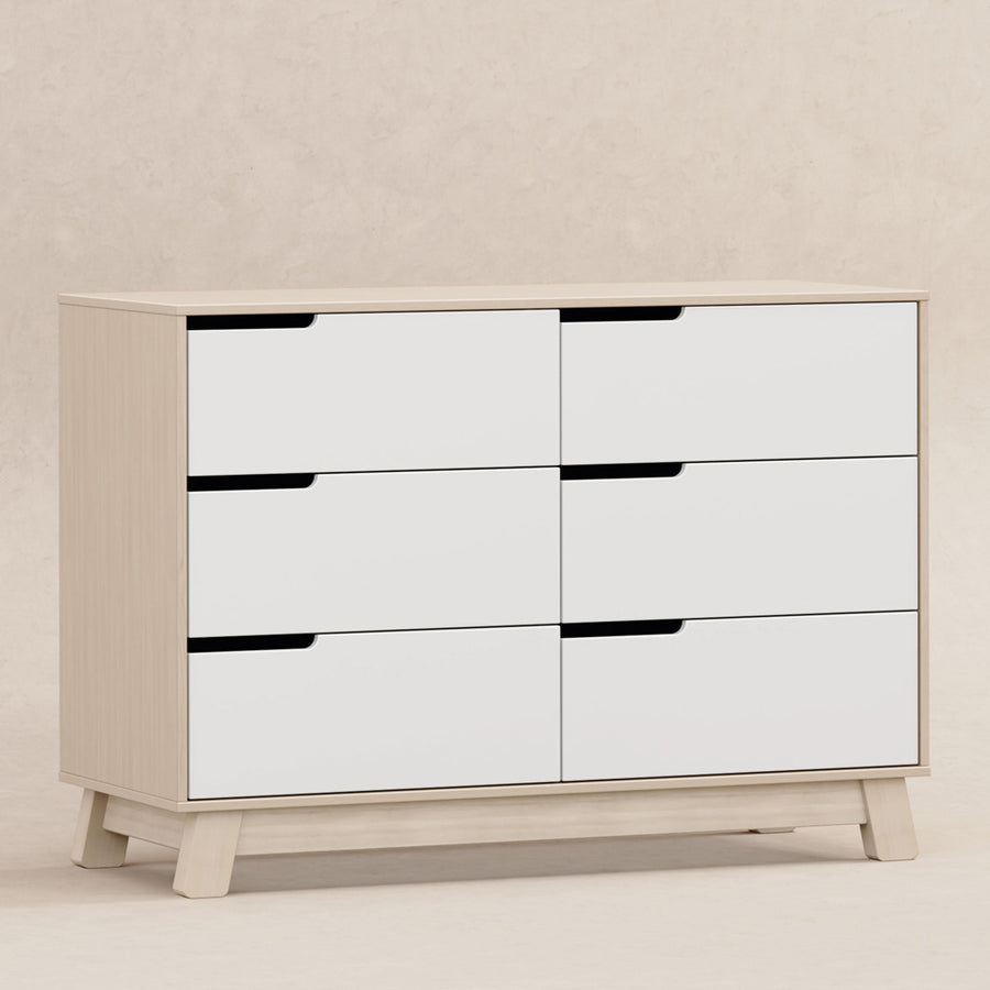 modern white double dresser Hudson 6 Drawer Double Dresser Washed Natural/White
