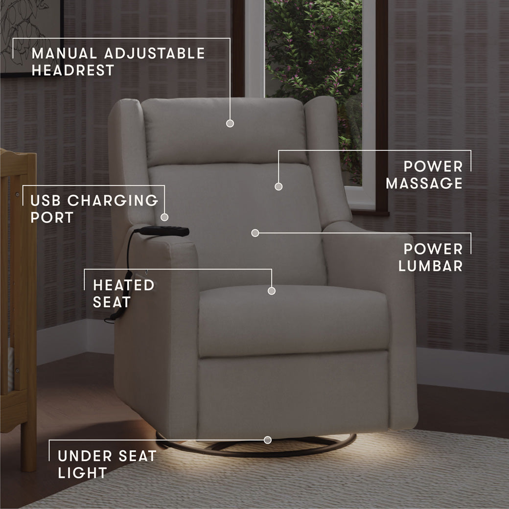 Kiwi Deluxe Power Recliner and Swivel Glider with Heat and Massage