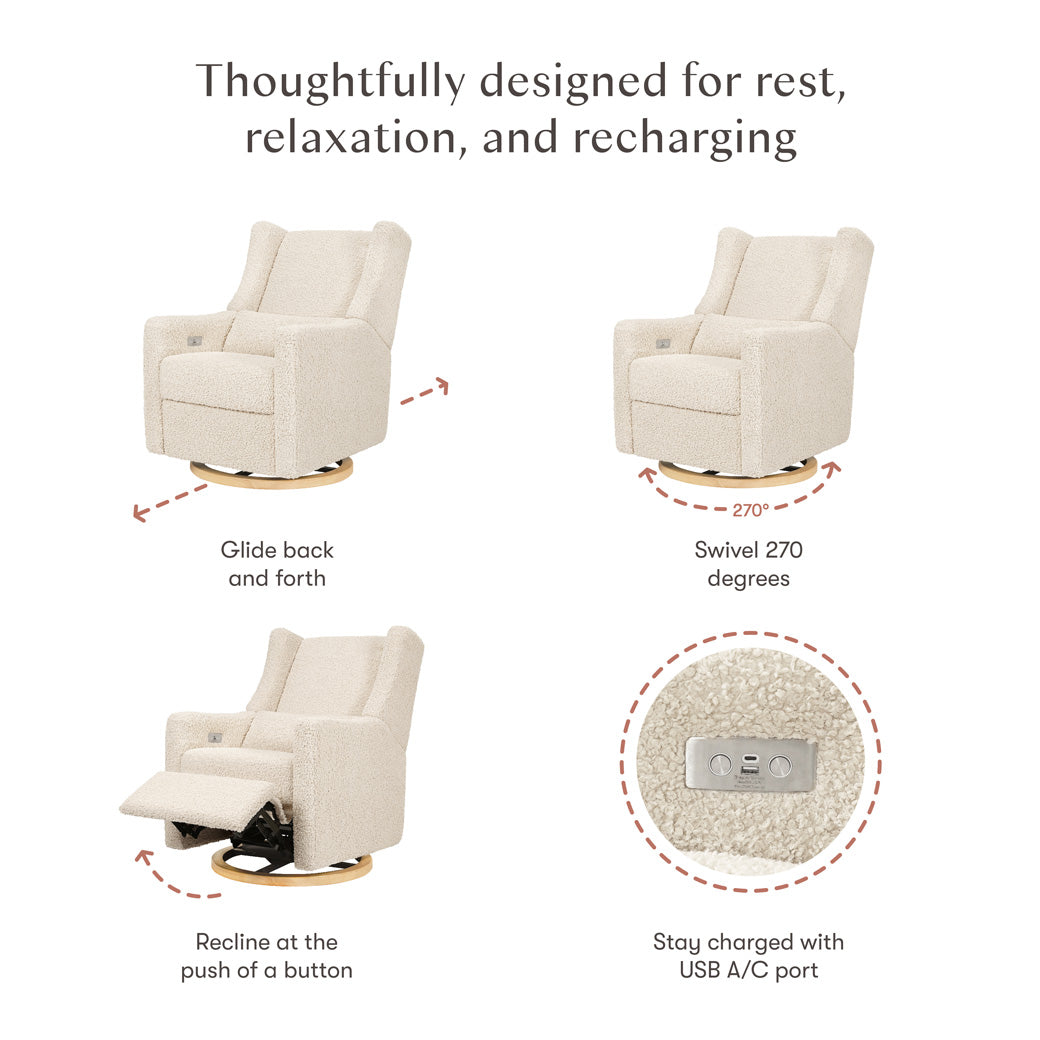 Features of Babyletto Kiwi Glider Recliner in -- Color_Almond Teddy Loop with Light Wood Base