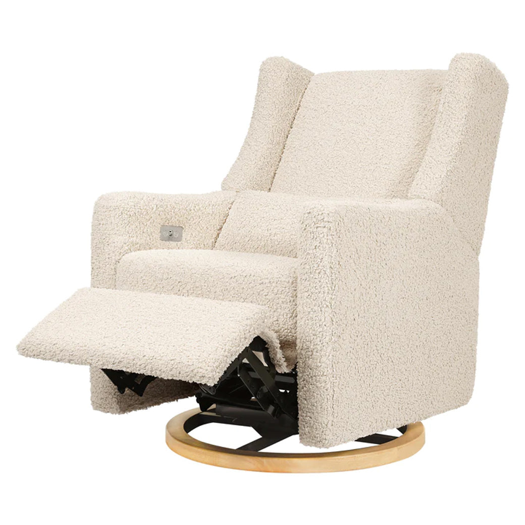 Reclined Babyletto Kiwi Glider Recliner in -- Color_Almond Teddy Loop with Light Wood Base