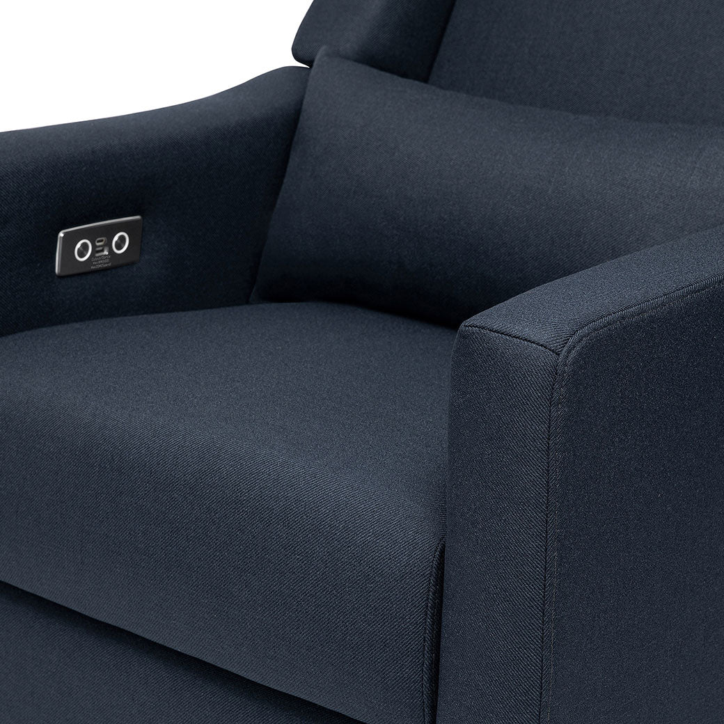 Babyletto Kiwi Glider Recliner seat closeup in -- Color_Performance Navy Eco-Twill