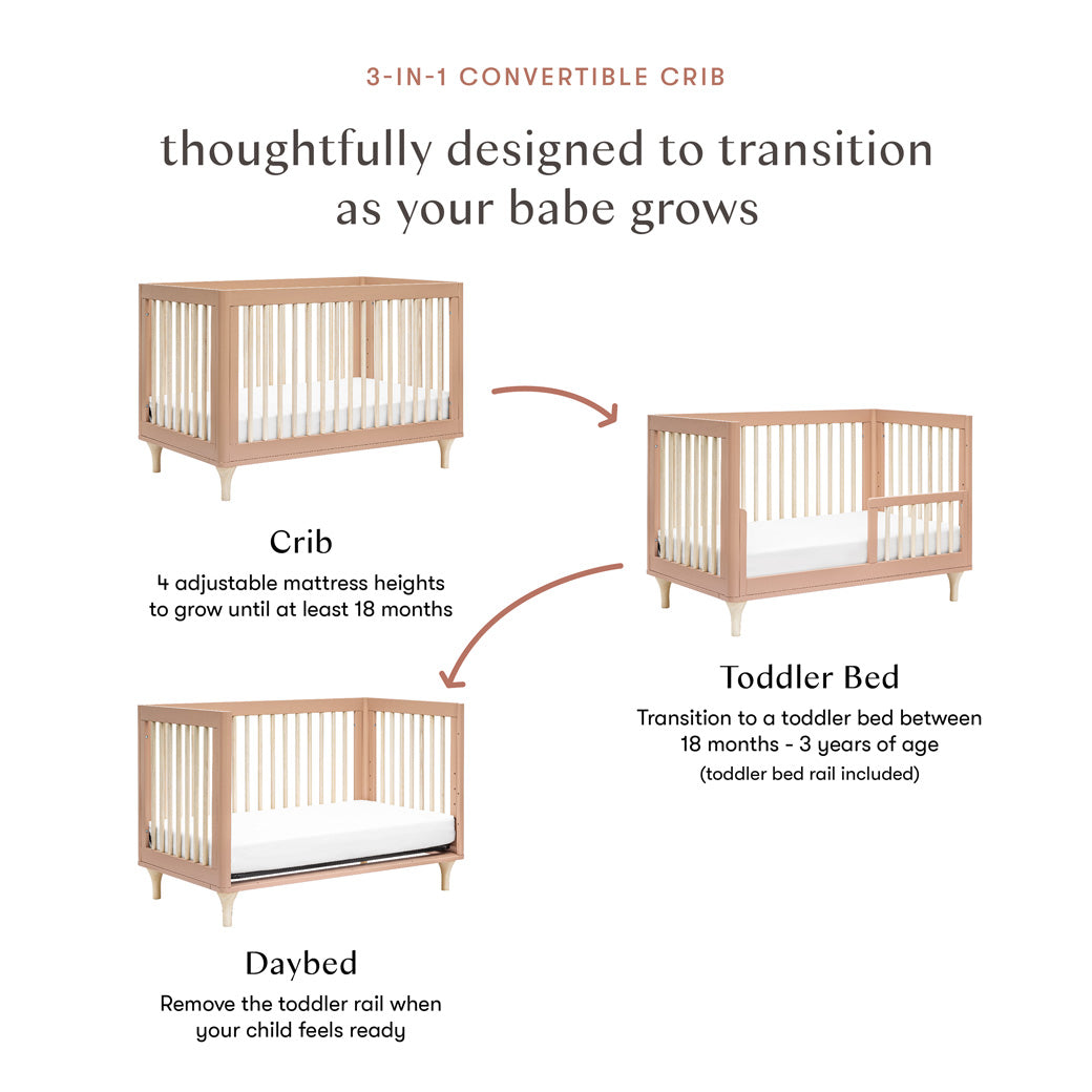 Conversion features of Babyletto Lolly 3-in-1 Crib in -- Color_Canyon