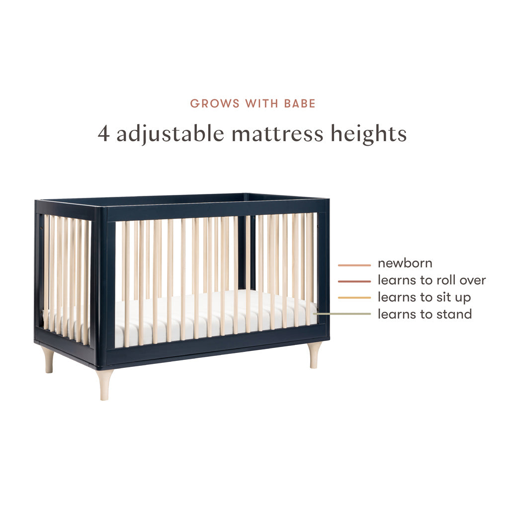 Mattress heights of Babyletto Lolly 3-in-1 Crib in -- Color_Navy