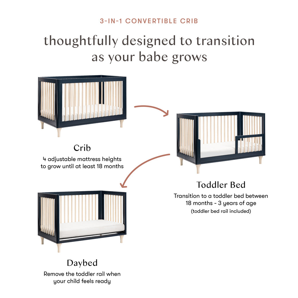 Conversion features of Babyletto Lolly 3-in-1 Crib in -- Color_Navy