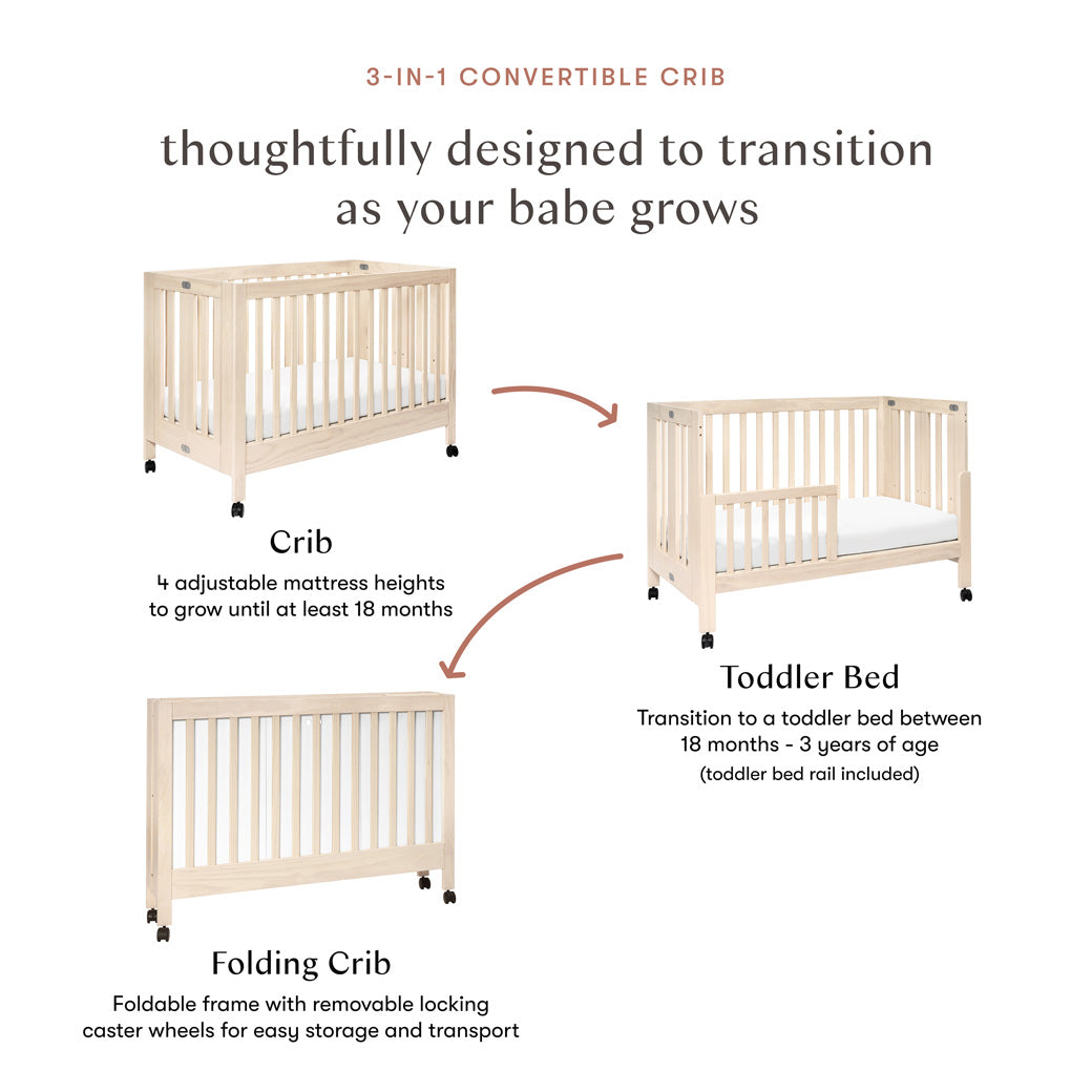 Maki Portable Folding Crib + Conversion Kit