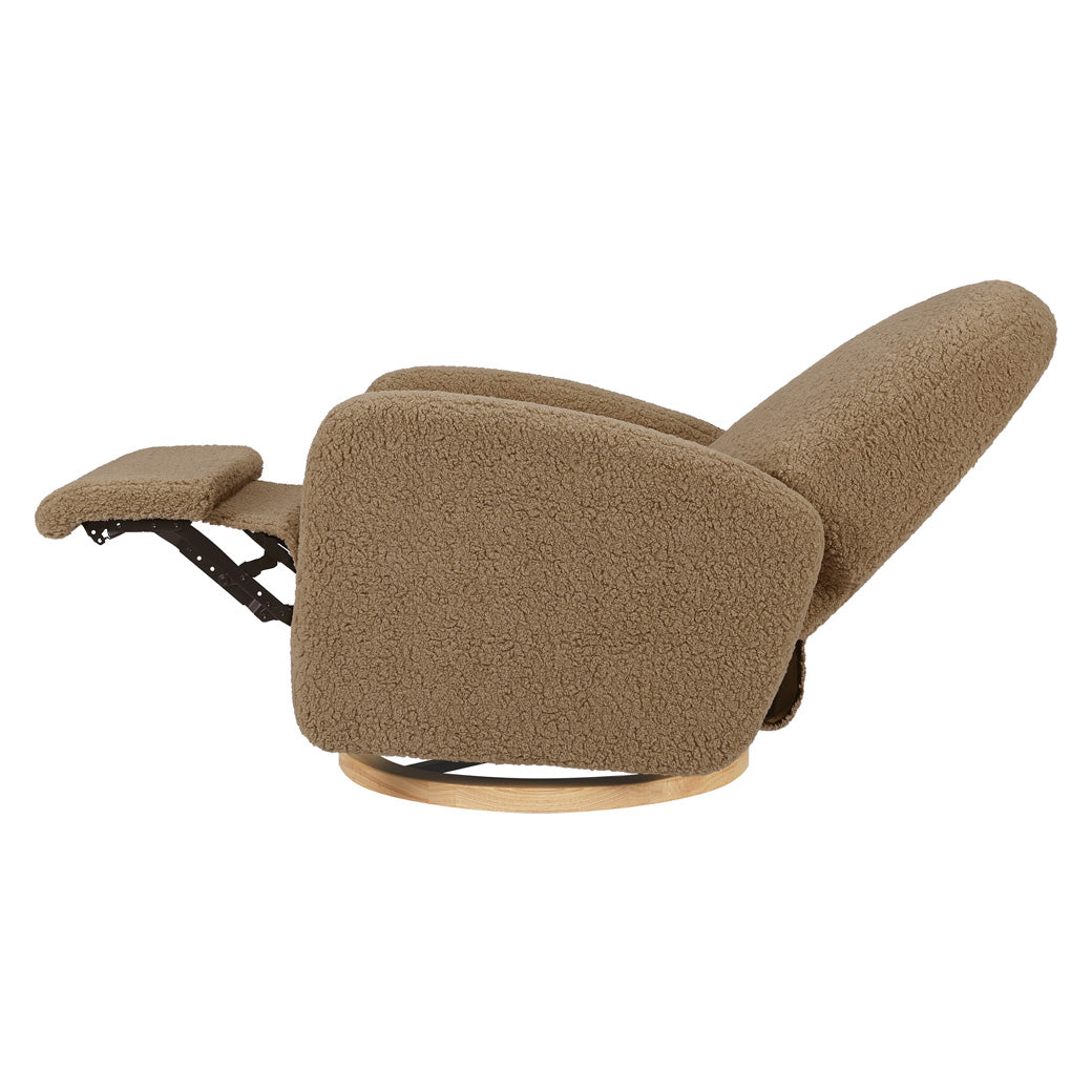 Side view of the Babyletto Nami Glider Recliner in -- Color_Cortado Shearling with Light Wood Base
