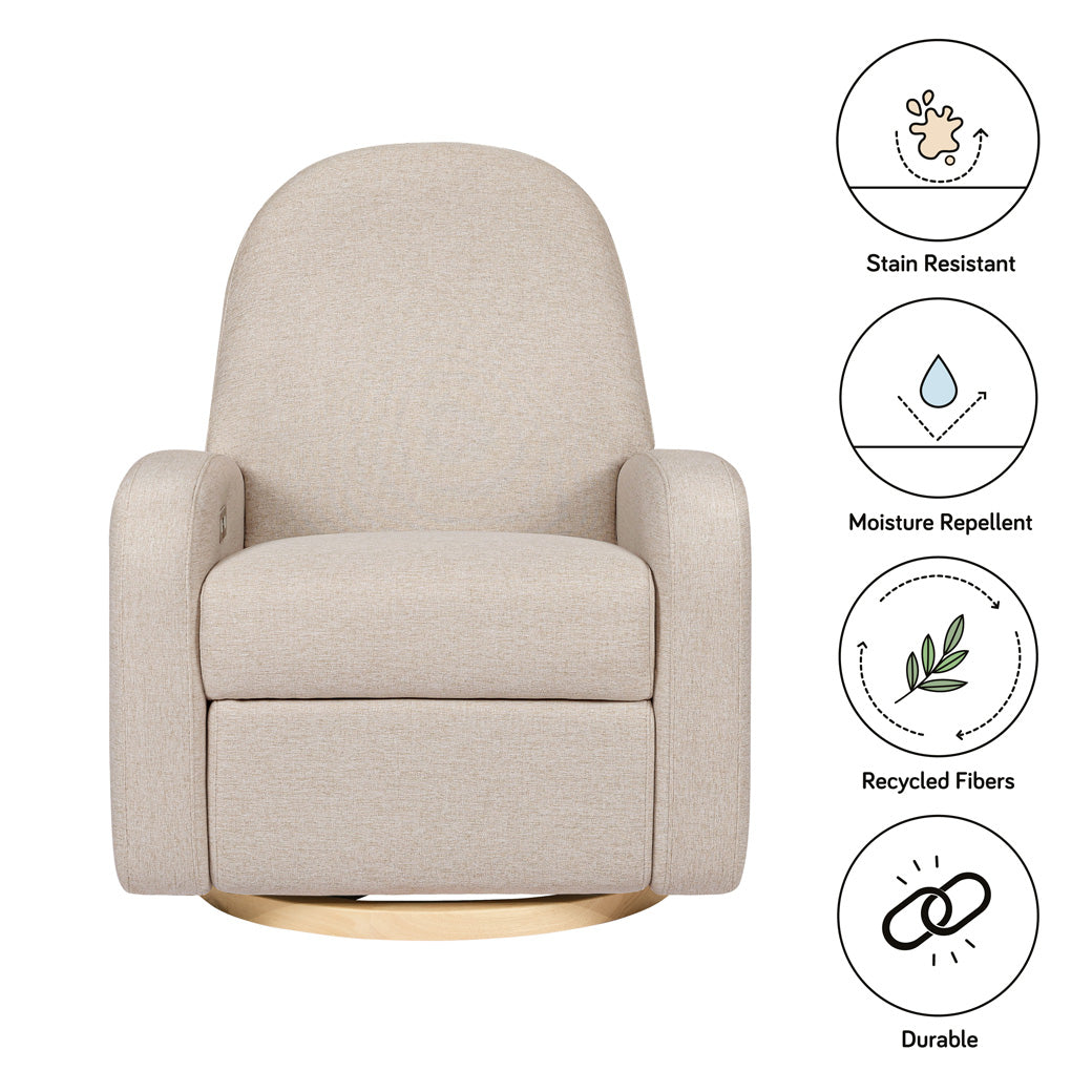 The Babyletto Nami Glider Recliner material features in -- Color_Performance Beach Eco-Weave with Light Wood Base