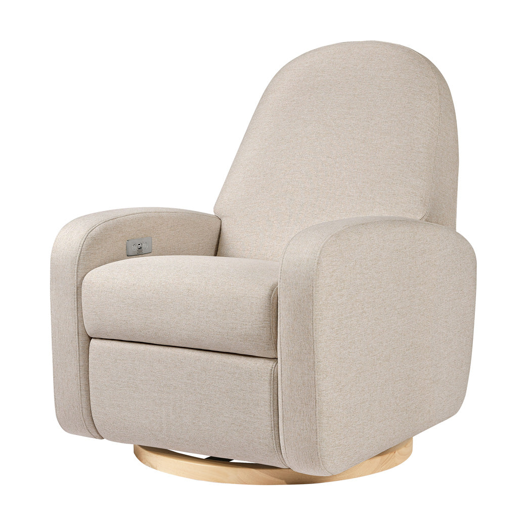 The Babyletto Nami Glider Recliner in -- Color_Performance Beach Eco-Weave with Light Wood Base