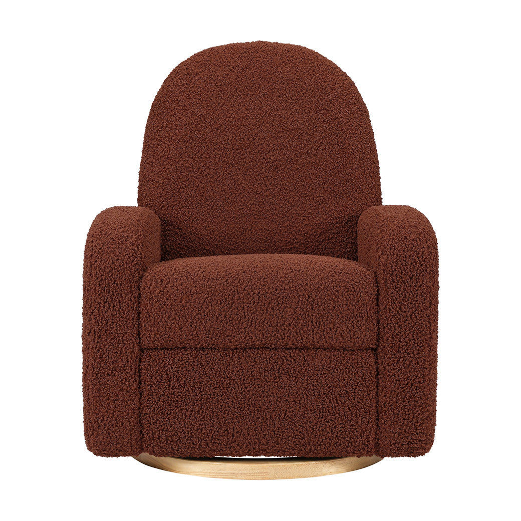 Front view of the Babyletto Nami Glider Recliner in -- Color_Rouge Teddy Loop with Light Wood Base