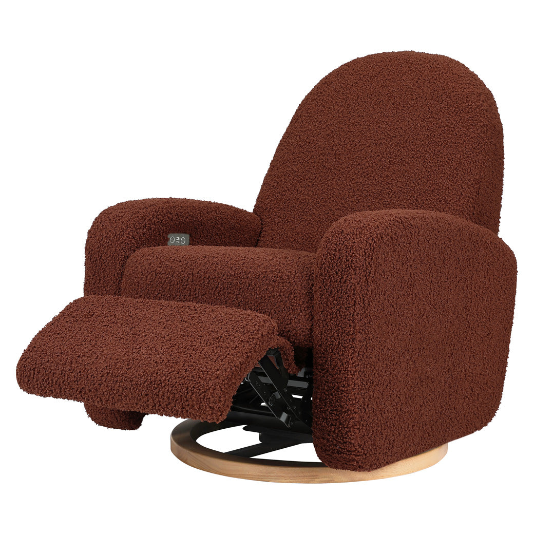  Babyletto Nami Glider Recliner with footrest up in -- Color_Rouge Teddy Loop with Light Wood Base