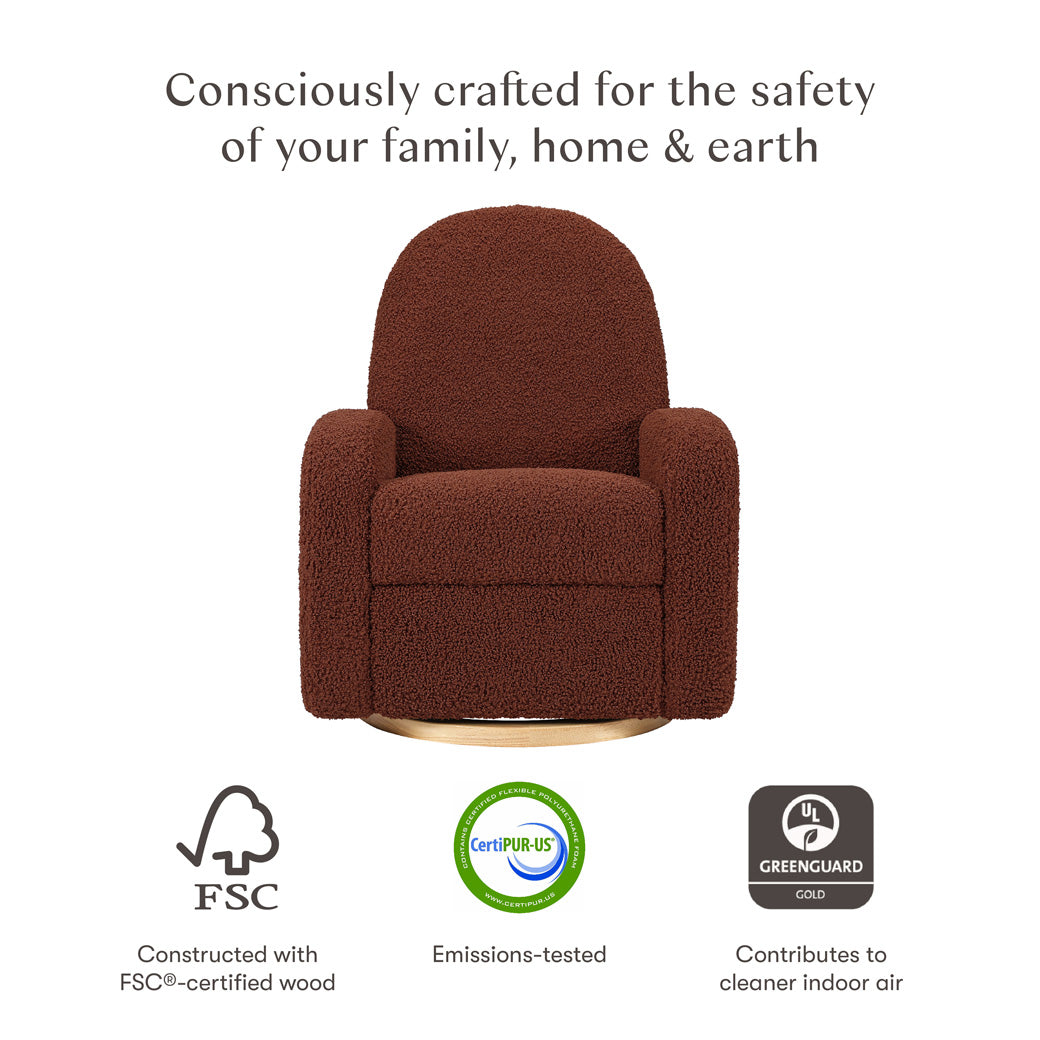 Certifications of the Babyletto Nami Glider Recliner in -- Color_Rouge Teddy Loop with Light Wood Base
