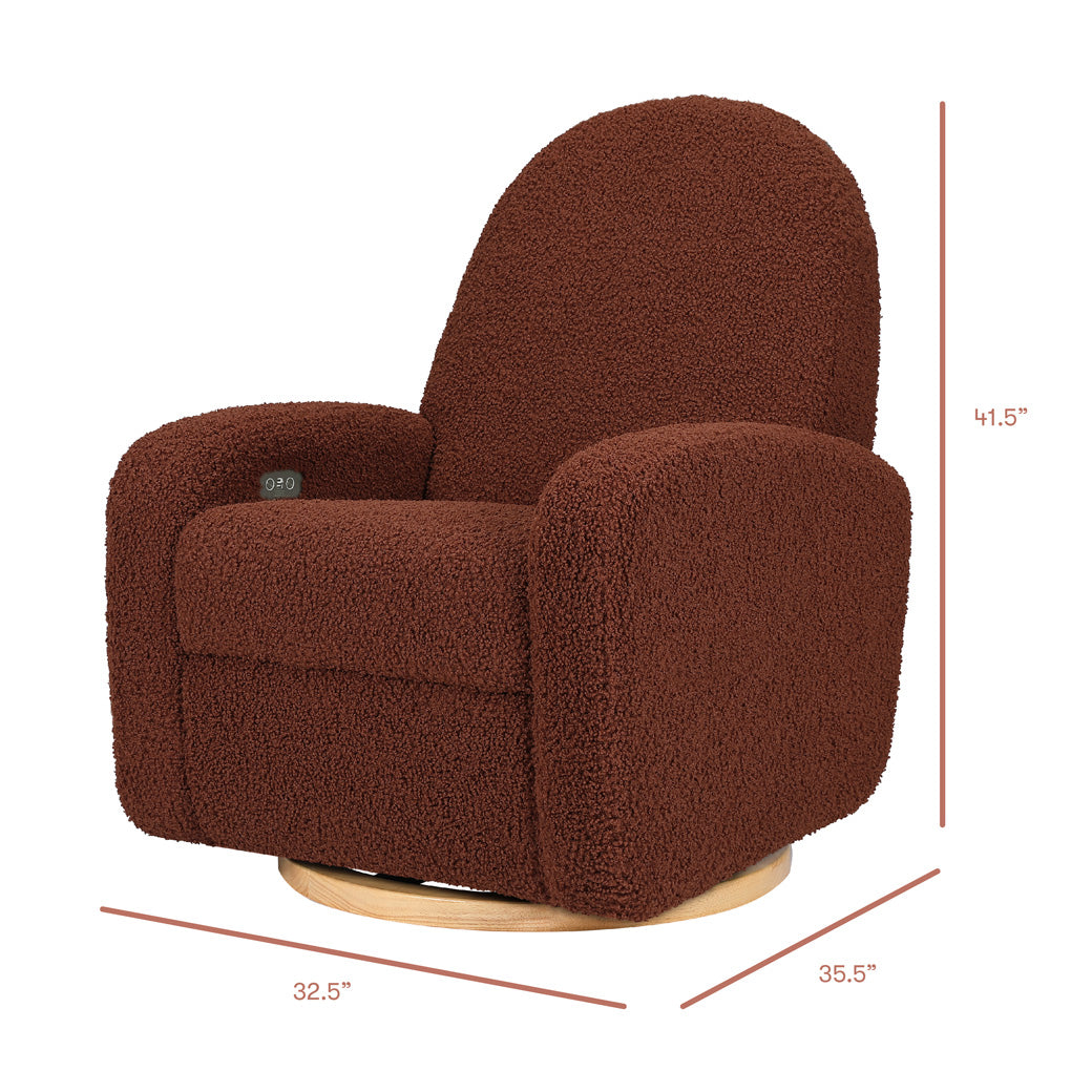 Dimensions of Babyletto Nami Glider Recliner in -- Color_Rouge Teddy Loop with Light Wood Base