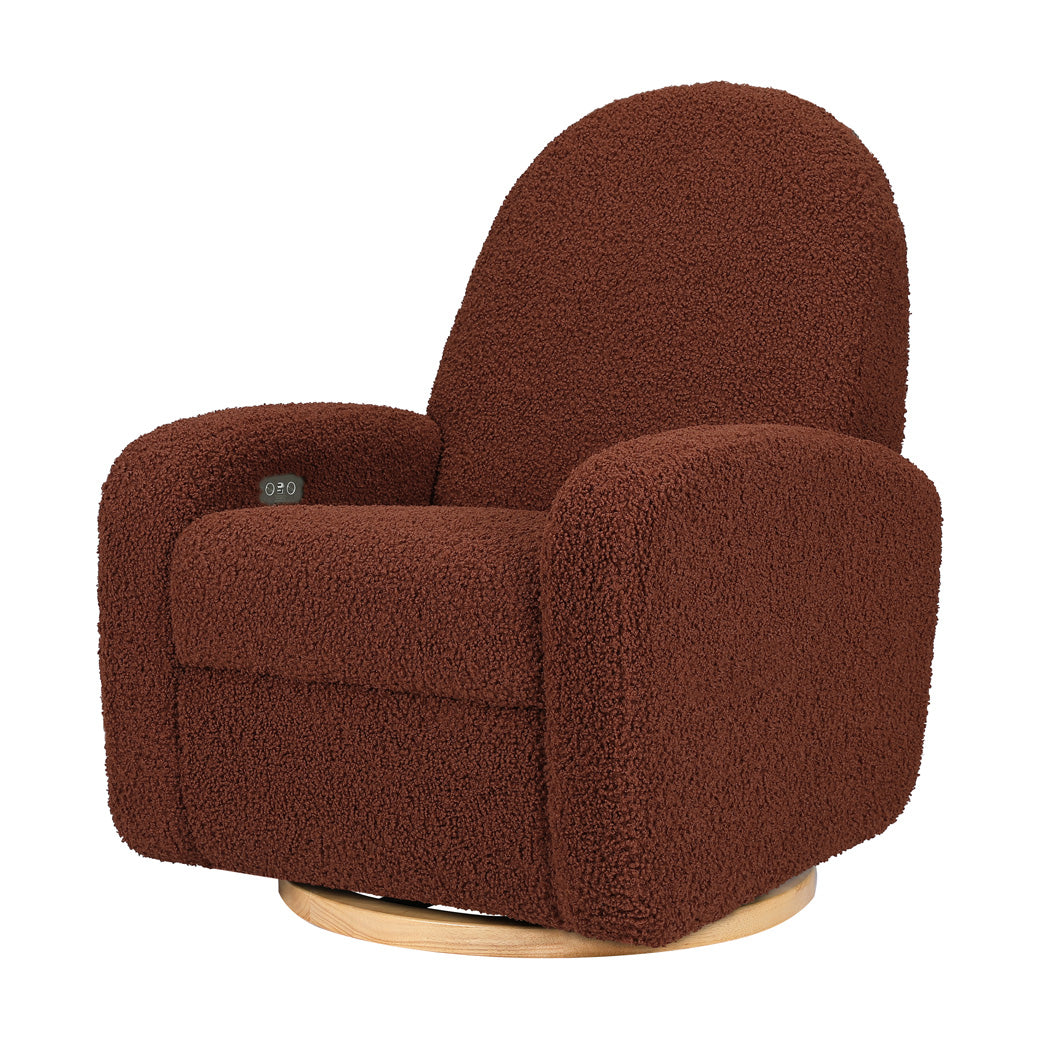The Babyletto Nami Glider Recliner in -- Color_Rouge Teddy Loop with Light Wood Base