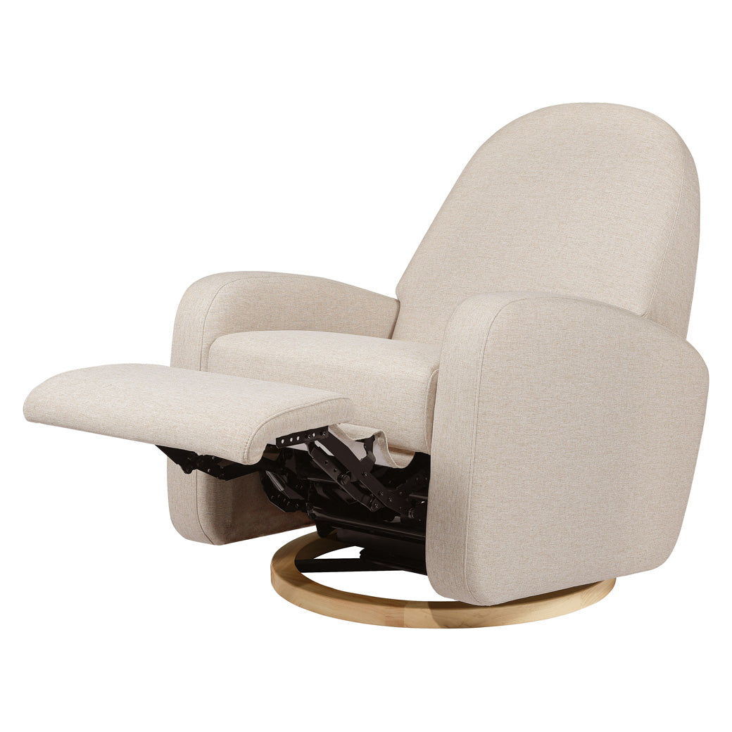 Babyletto Nami Glider Recliner with footrest up  in -- Color_Performance Beach Eco-Weave with Light Wood Base
