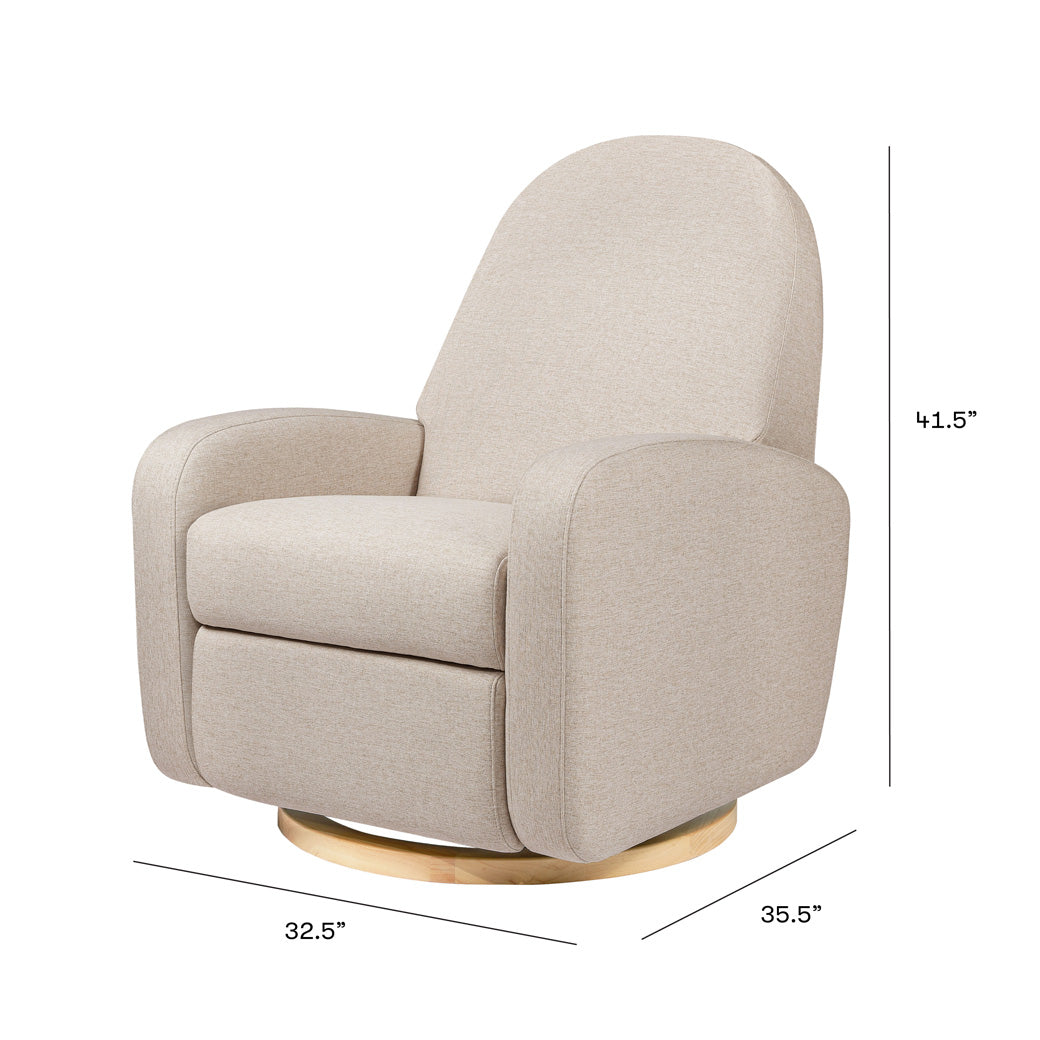 Dimensions of the Babyletto Nami Glider Recliner in -- Color_Performance Beach Eco-Weave with Light Wood Base