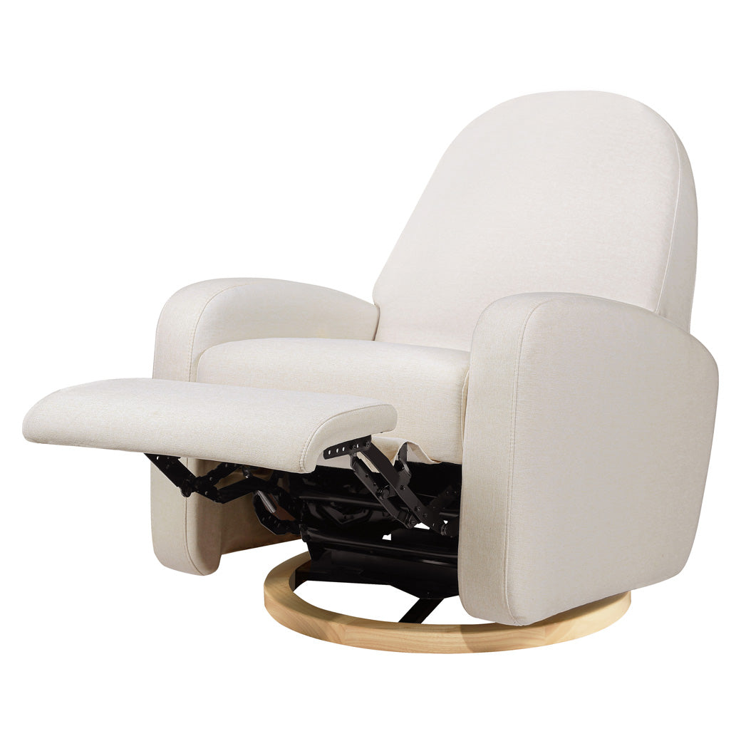 Babyletto Nami Glider Recliner with footrest up  in -- Color_Performance Cream Eco-Weave with Light Wood Base