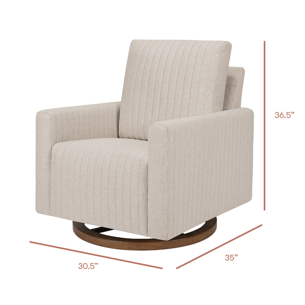 Dimensions of Babyletto Poe Channeled Swivel Glider in -- Color_Performance Beach Eco-Weave with Dark Wood Base