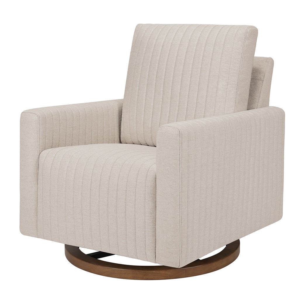Babyletto Poe Channeled Swivel Glider in -- Color_Performance Beach Eco-Weave with Dark Wood Base