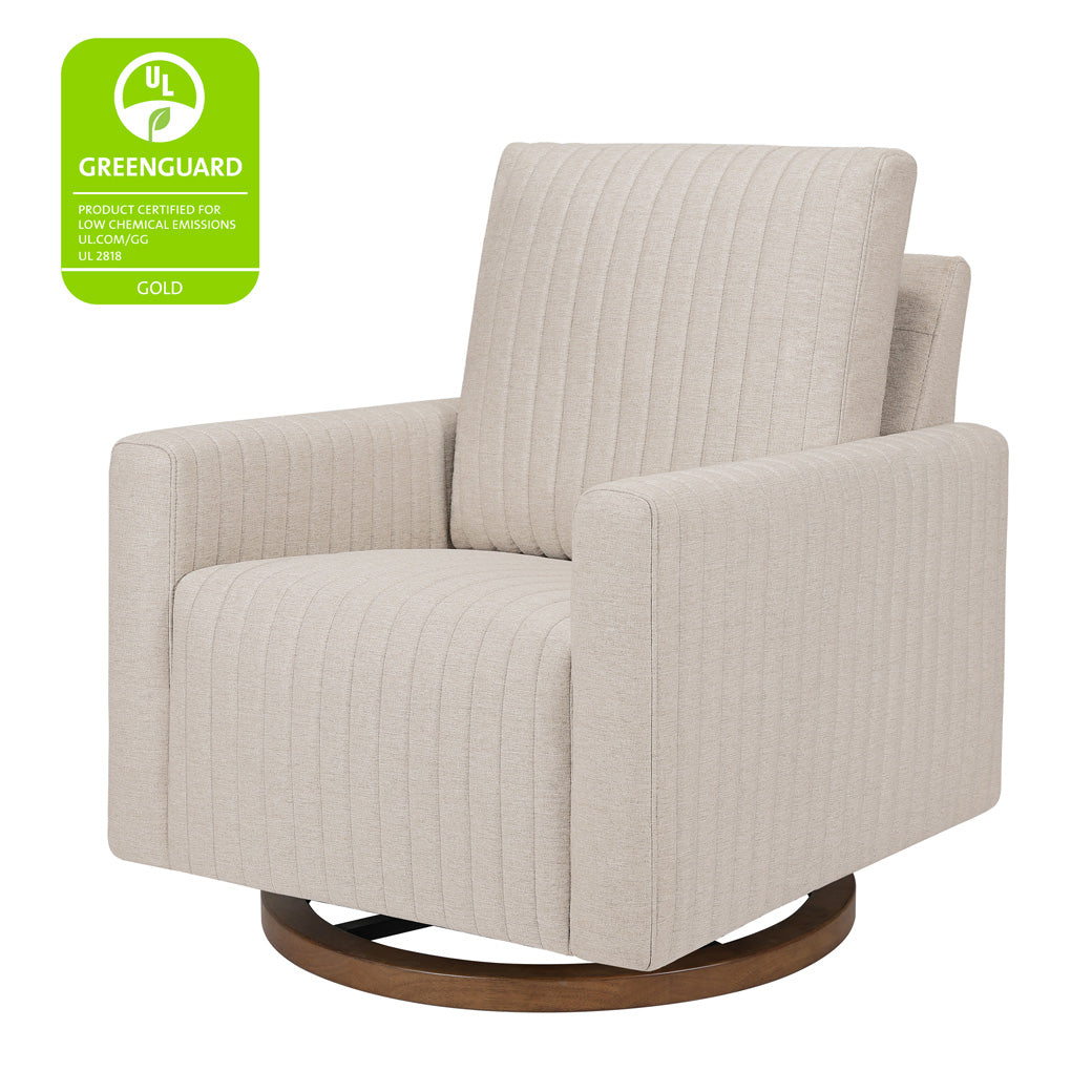 Babyletto Poe Channeled Swivel Glider with GREENGUARD Gold tag  in -- Color_Performance Beach Eco-Weave with Dark Wood Base