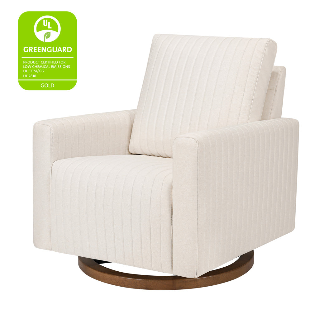 Babyletto Poe Channeled Swivel Glider with GREENGUARD Gold tag  in -- Color_Performance Cream Eco-Weave with Dark Wood Base
