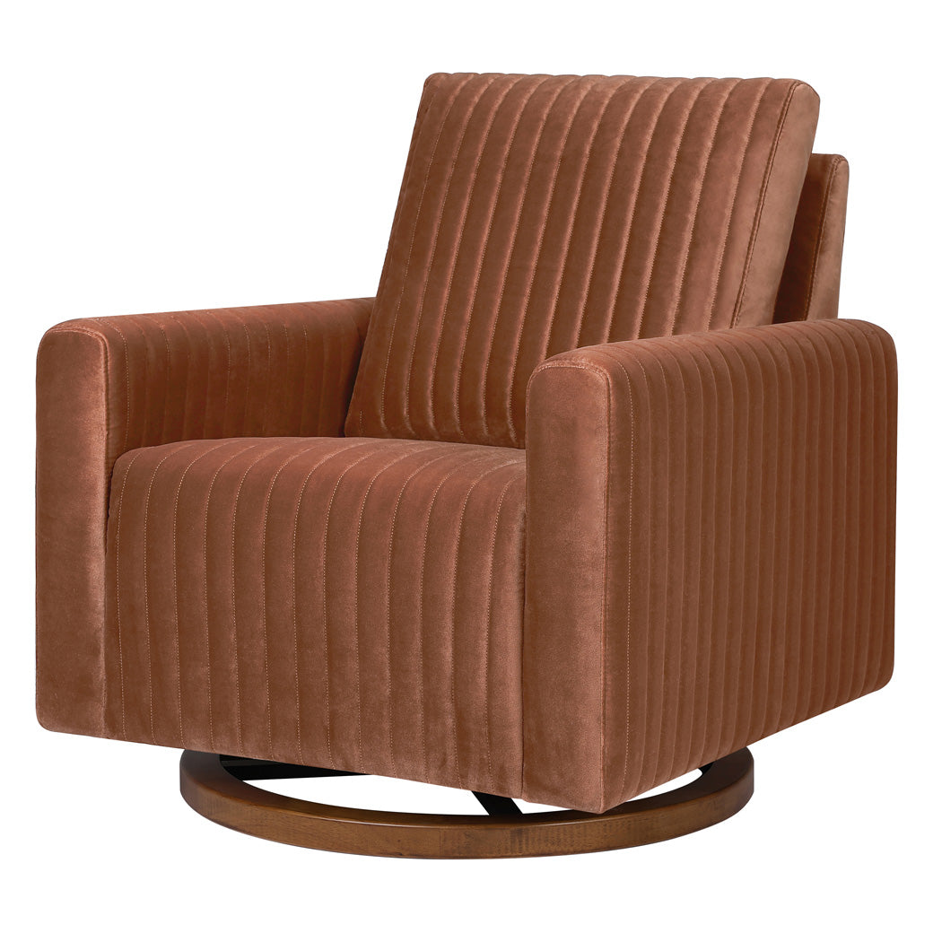 Babyletto Poe Channeled Swivel Glider in -- Color_Rust Velvet with Dark Wood Base