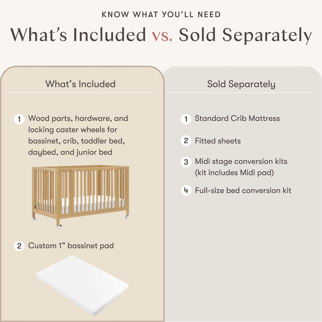 Rolli 9-in-1 Convertible All-Stages Crib with Bassinet & Toddler Bed Conversion Kits