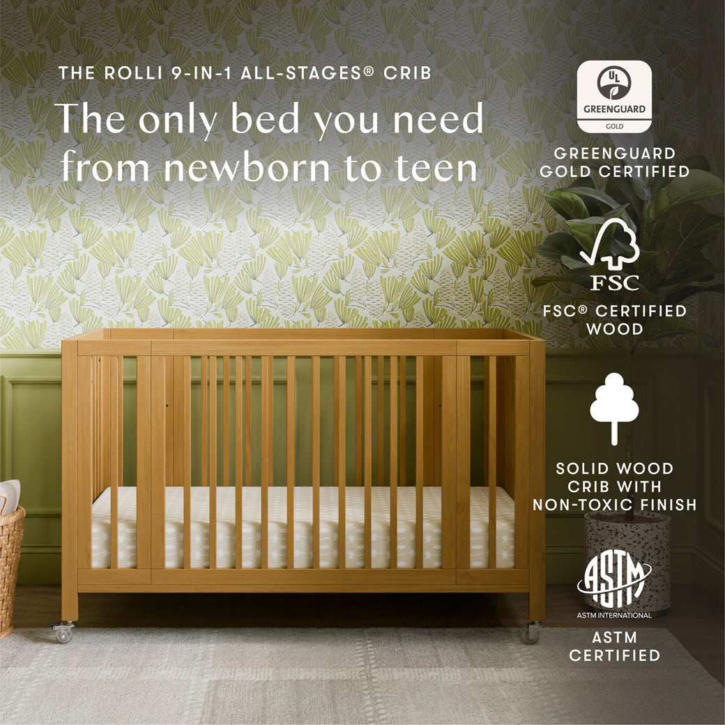 Rolli 9-in-1 Convertible All-Stages Crib with Bassinet & Toddler Bed Conversion Kits