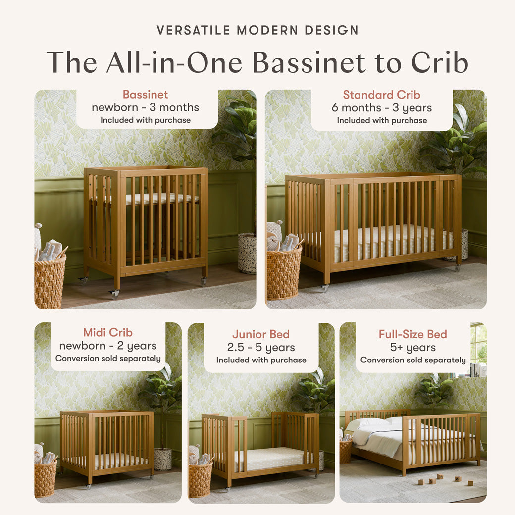 Rolli 9-in-1 Convertible All-Stages Crib with Bassinet & Toddler Bed Conversion Kits