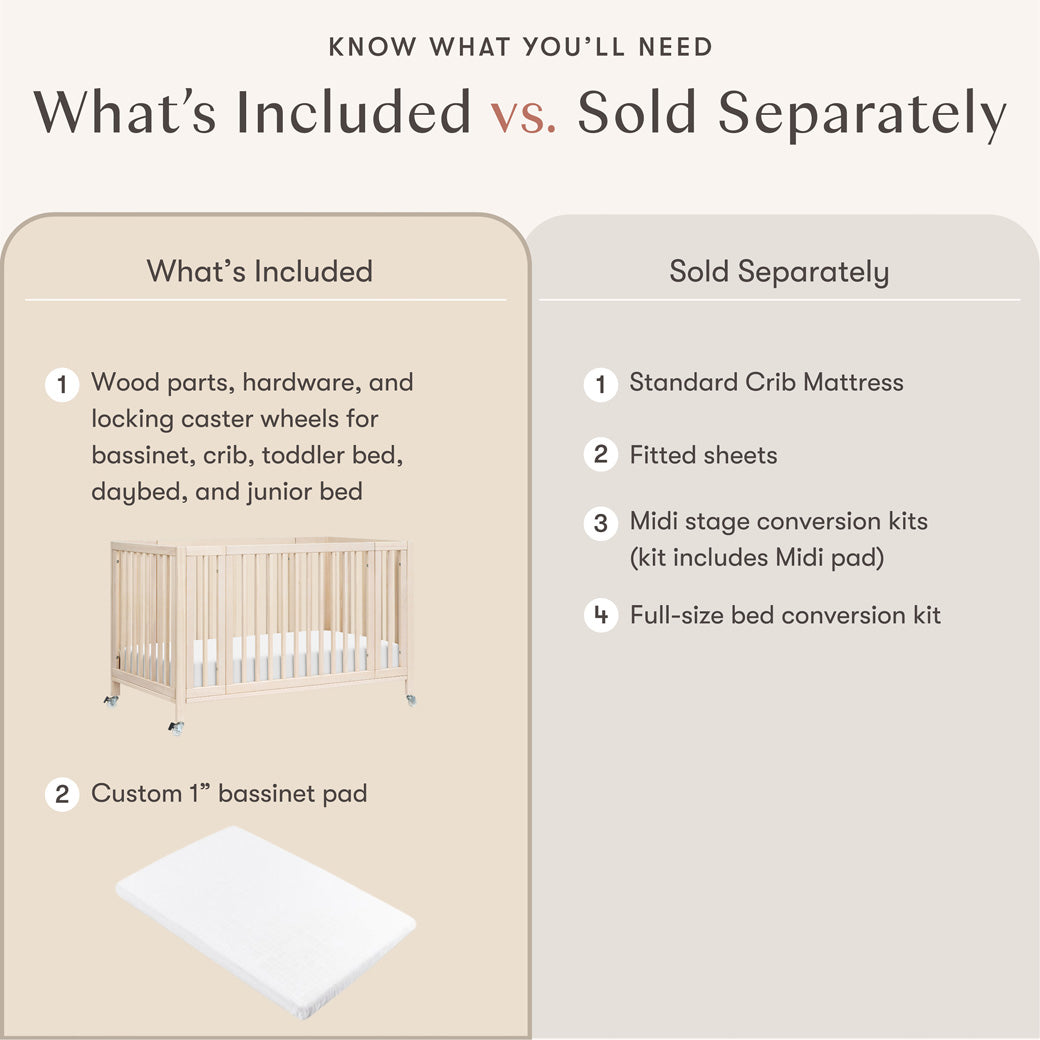 Rolli 9-in-1 Convertible All-Stages Crib with Bassinet & Toddler Bed Conversion Kits