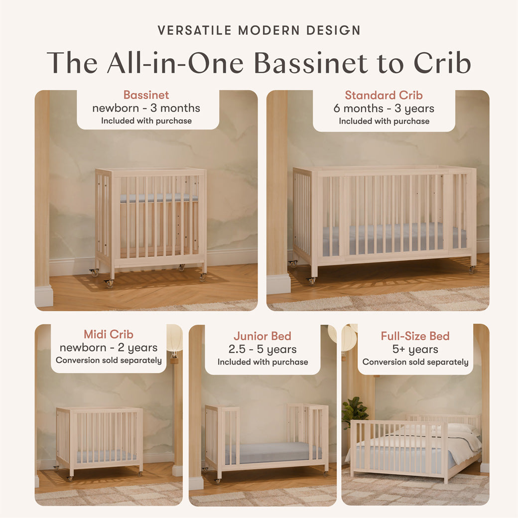 Rolli 9-in-1 Convertible All-Stages Crib with Bassinet & Toddler Bed Conversion Kits
