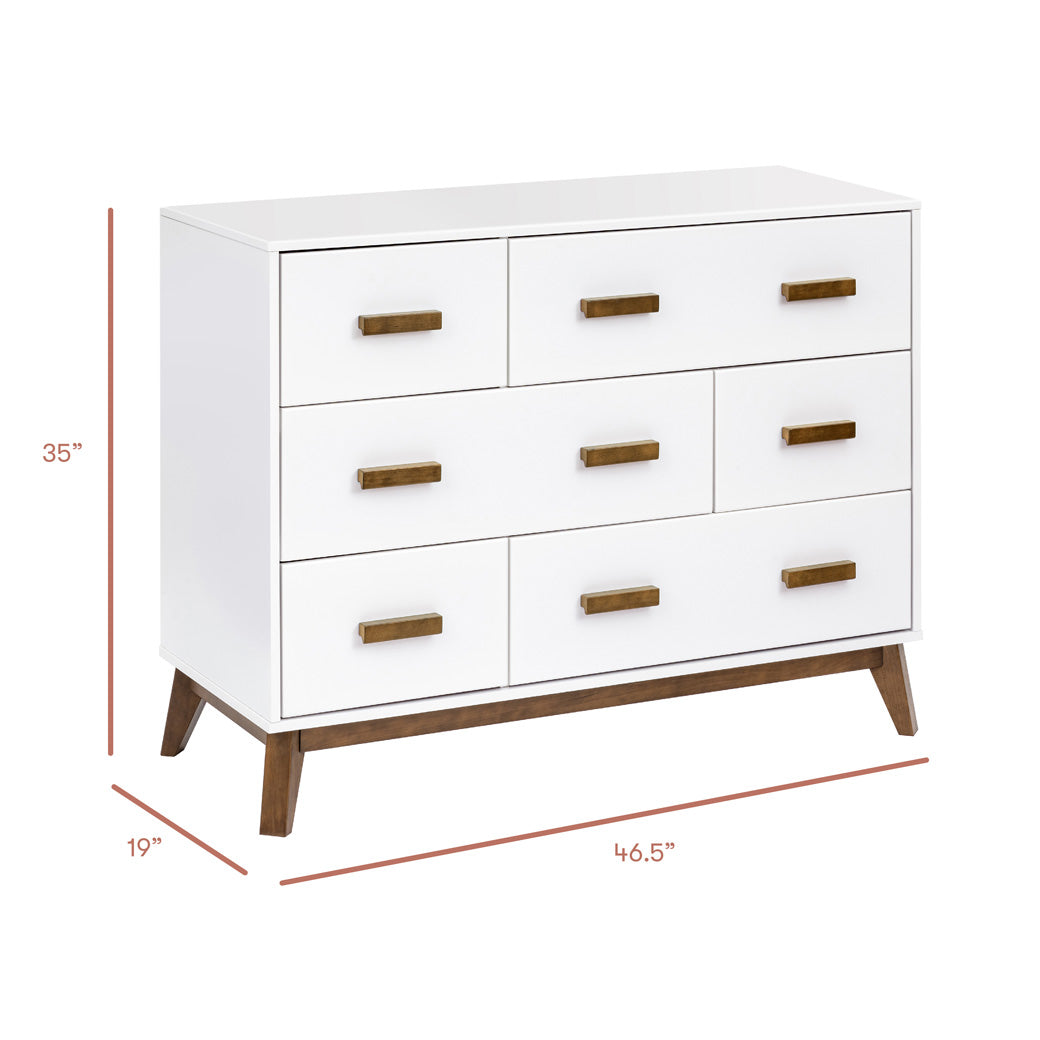 Dimensions of Babyletto Scoot 6-Drawer Dresser in -- Color_White / Natural Walnut
