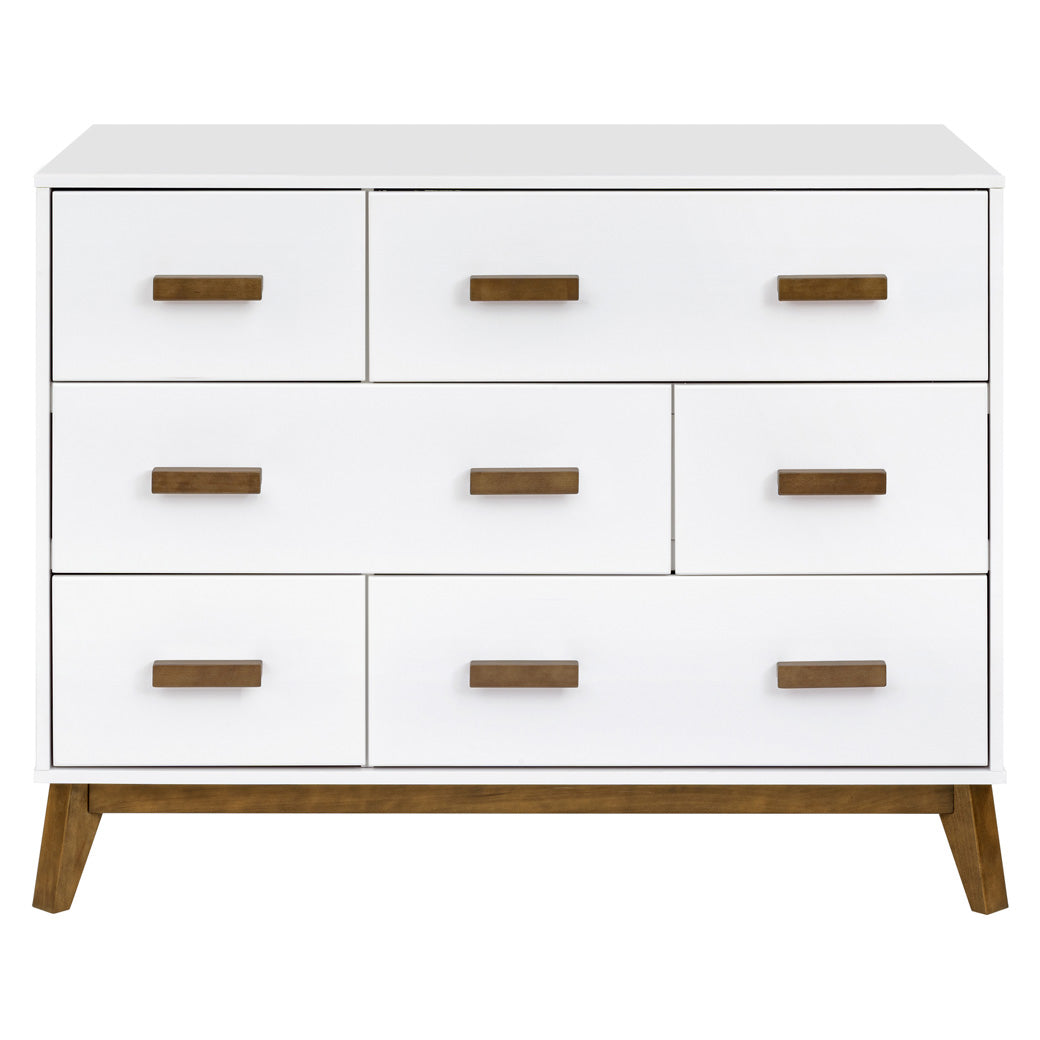 Front view of Babyletto Scoot 6-Drawer Dresser in -- Color_White / Natural Walnut