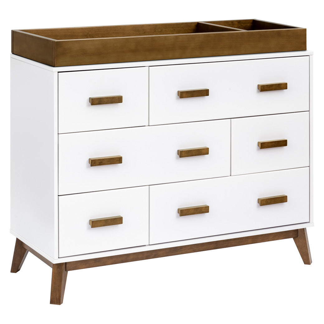 Babyletto Scoot 6-Drawer Dresser with walnut changing tray in -- Color_White / Natural Walnut