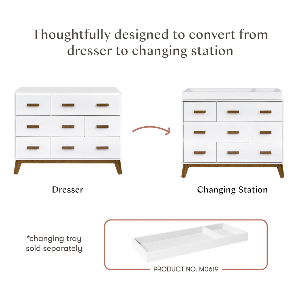 Conversion of Babyletto Scoot 6-Drawer Dresser in -- Color_White / Natural Walnut