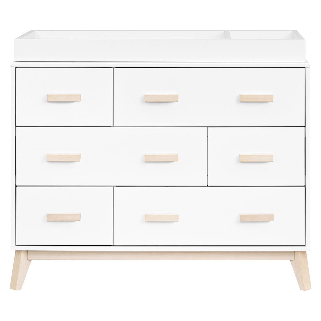 Front view of Babyletto Scoot 6-Drawer Dresser with changing tray in -- Color_White / Washed Natural