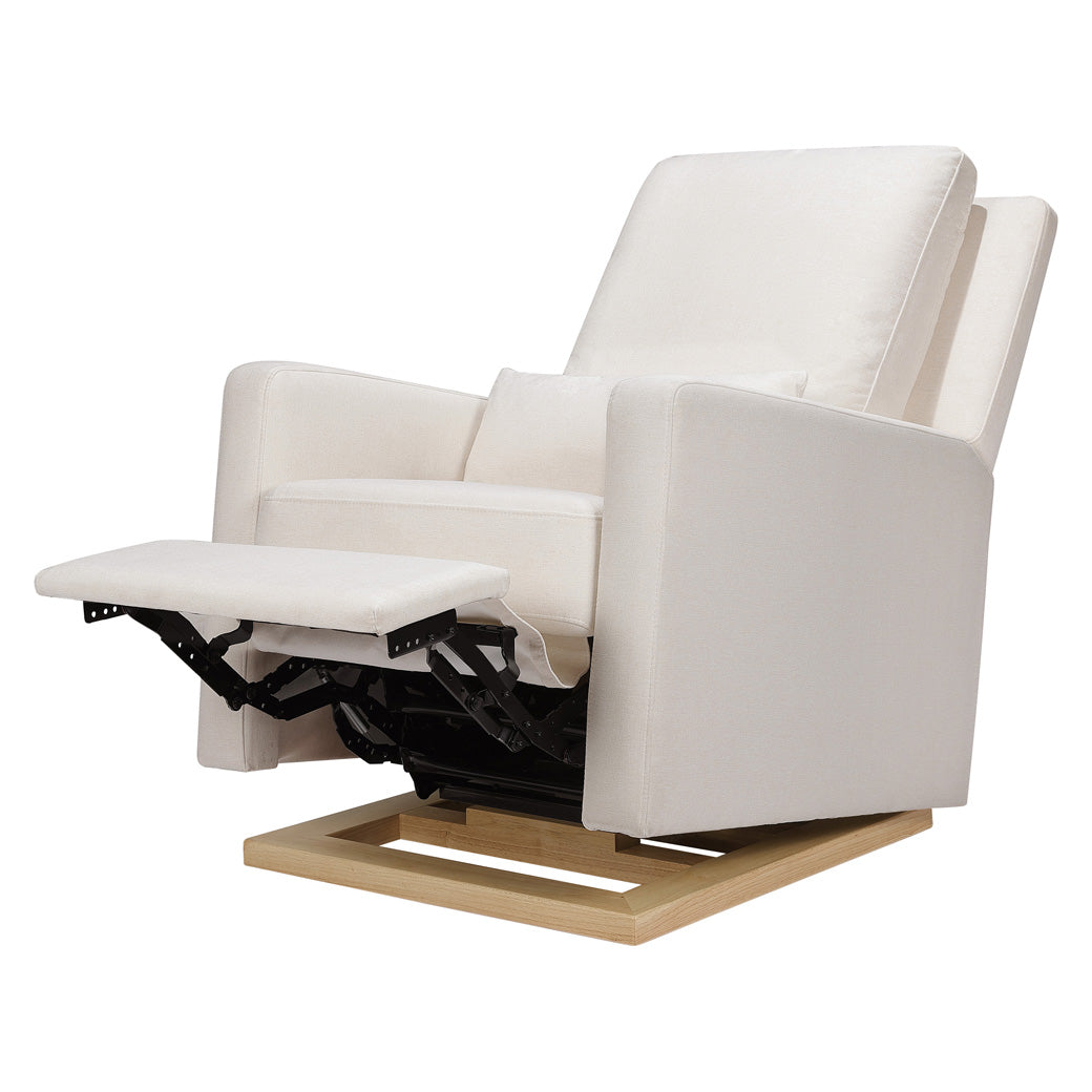 Babyletto Sigi Glider Recliner with footrest up  in -- Color_Performance Cream Eco-Weave with Light Wood Base