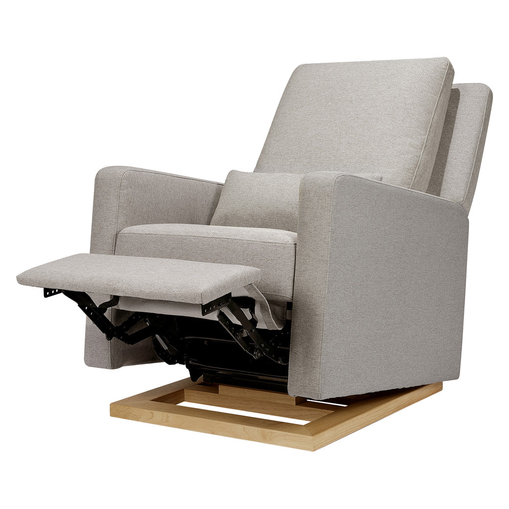 Babyletto Sigi Glider Recliner with footrest up in -- Color_Performance Grey Eco-Weave with Light Wood Base