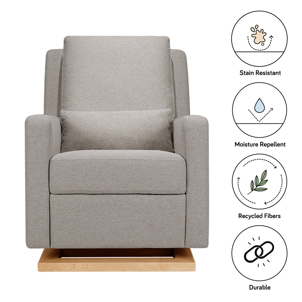 Babyletto Sigi Glider Recliner material characteristics  in -- Color_Performance Grey Eco-Weave with Light Wood Base