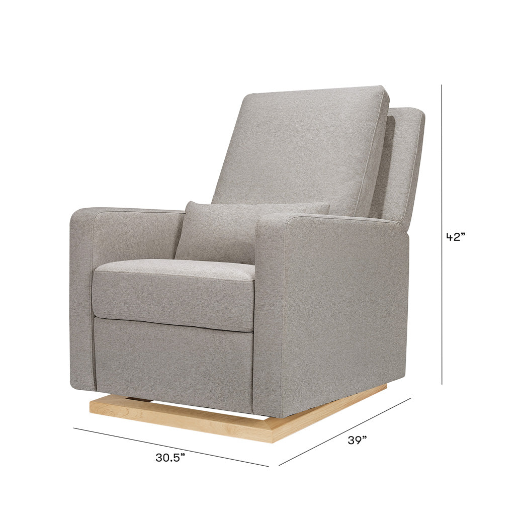 Dimensions of the Babyletto Sigi Glider Recliner in -- Color_Performance Grey Eco-Weave with Light Wood Base