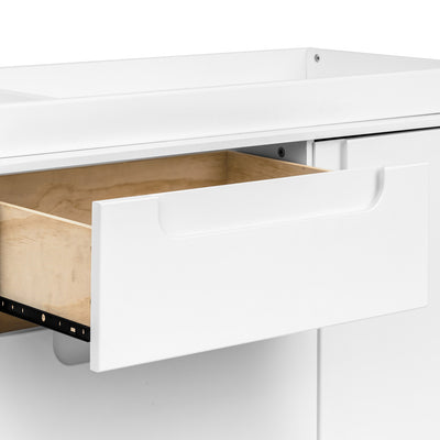 Closeup of Babyletto Yuzu 3-Drawer Changer Dresser  open drawer in -- Color_White