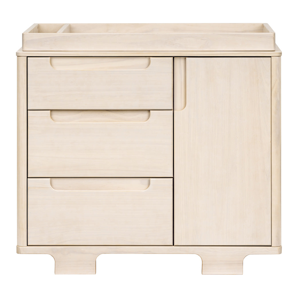Front view of Babyletto Yuzu 3-Drawer Changer Dresser with changing tray in -- Color_Washed Natural